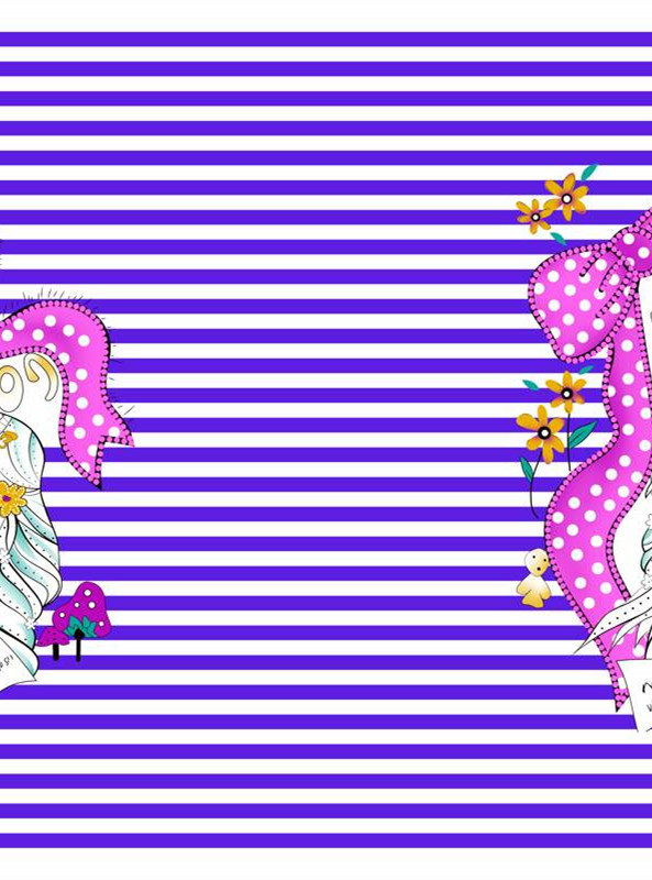 甜美波点蝴蝶结紫色条纹服装印花素材