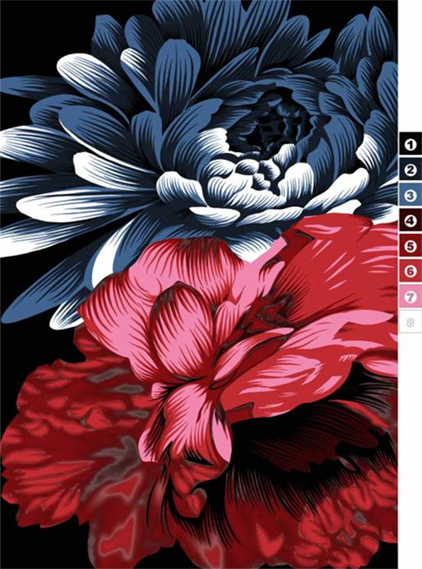 复古蓝红花卉图案 高端服装印花素材推荐