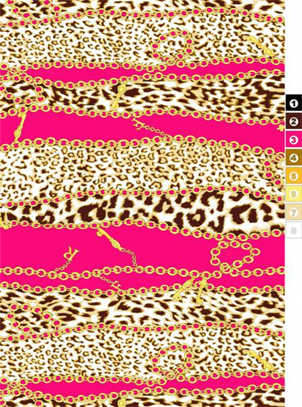 时尚豹纹链条亮粉面料印花 高端服装印花素材