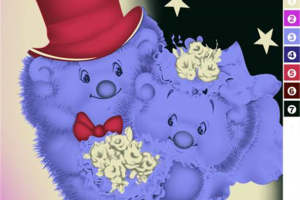 浪漫婚礼主题卡通熊面料印花素材，适合服装印花设计