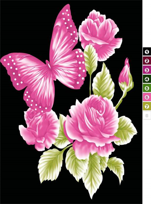 浪漫粉玫瑰与蝴蝶面料印花素材,适用于时尚服装