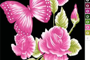 浪漫粉玫瑰与蝴蝶面料印花素材，适用于时尚服装