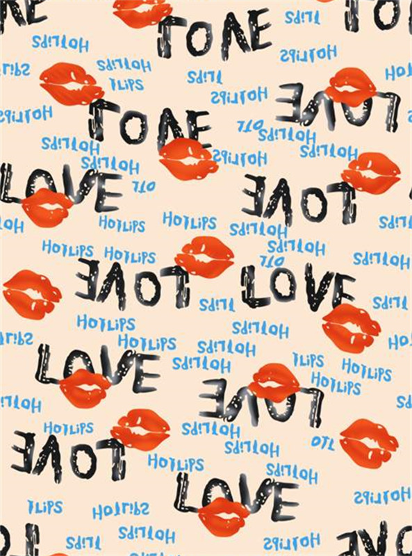 时尚红色唇印与LOVE字样面料印花素材