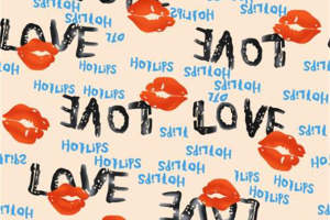 时尚红色唇印与LOVE字样面料印花素材