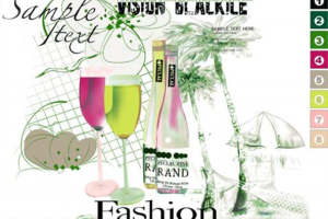 时尚豹纹与鸡尾酒元素的面料印花素材