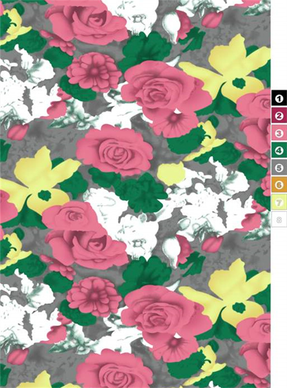 复古花卉面料印花素材 浪漫玫瑰图案适用于春夏服装