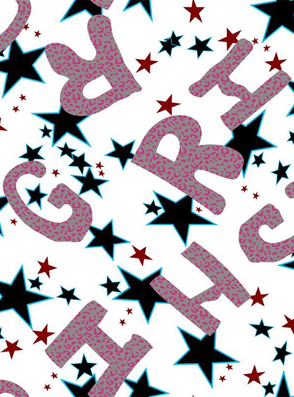 潮流星形字母豹纹面料印花 服装印花设计素材推荐