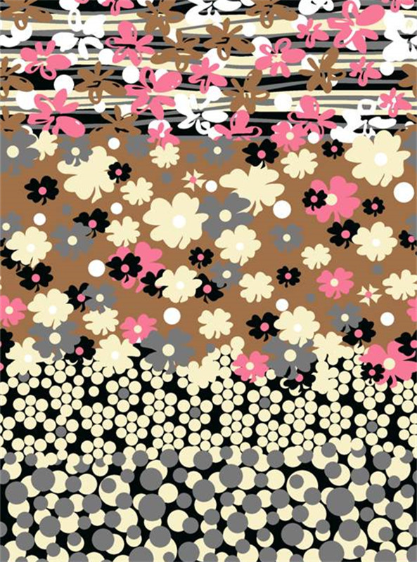 复古花卉与圆点拼接的时尚面料印花素材