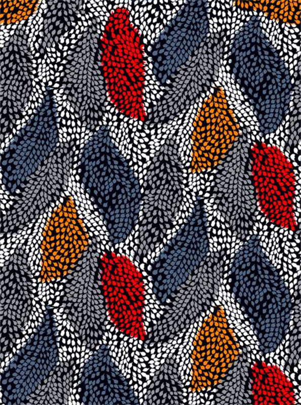 时尚面料印花素材:抽象几何叶纹设计