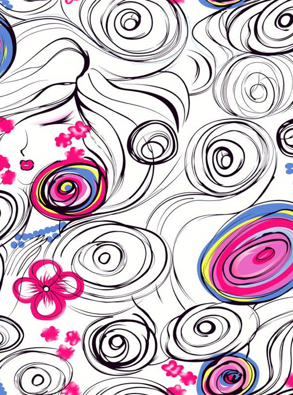 抽象漩涡与花卉交织的时尚面料印花素材