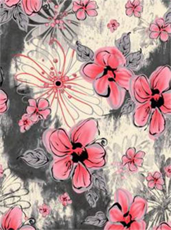 复古粉墨花卉面料印花 艺术感服装印花素材