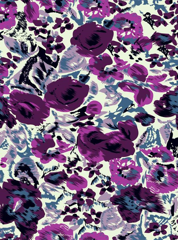 复古紫蓝花卉服装印花高清素材推荐