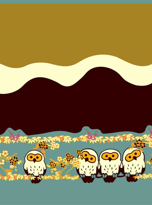 复古插画风猫头鹰图案 服装印花面料设计素材