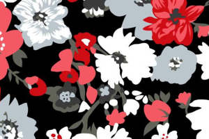 复古红白灰花卉面料印花素材，打造时尚服装印花设计