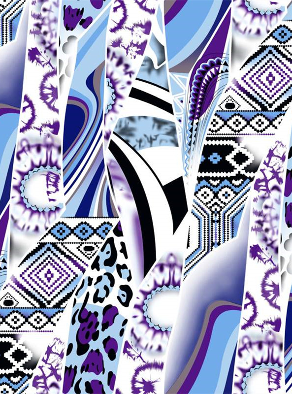 紫色系抽象几何面料印花素材 时尚服装印花设计灵感