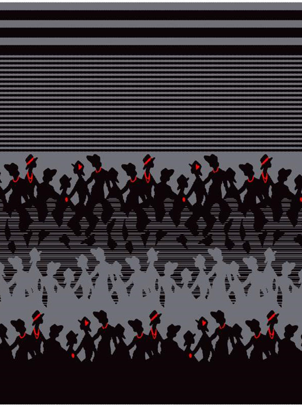 复古剪影风格面料印花素材,适用于潮流服装印花设计