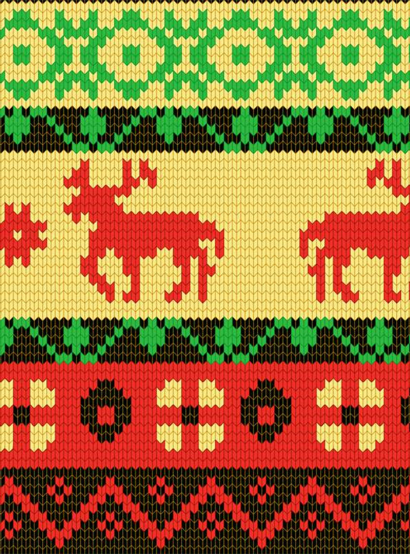 复古针织风圣诞驯鹿面料印花设计素材