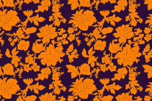 复古橙蓝花卉面料印花 时尚服装印花素材推荐