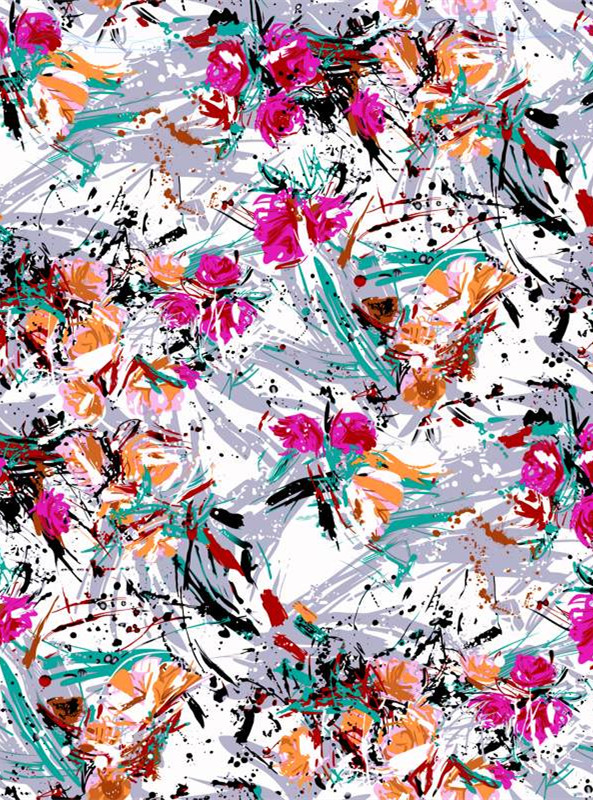 时尚抽象花卉面料印花素材 艺术感服装印花设计