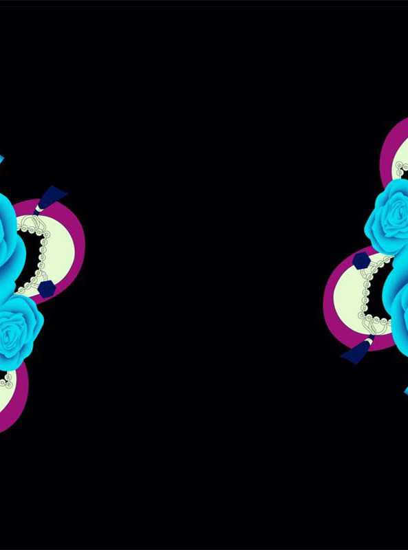 复古蓝玫瑰与蕾丝元素的面料印花设计素材