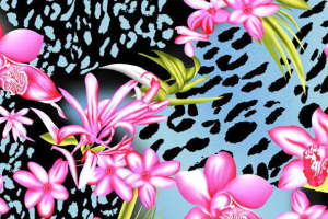 热带花卉与豹纹碰撞的时尚面料印花素材
