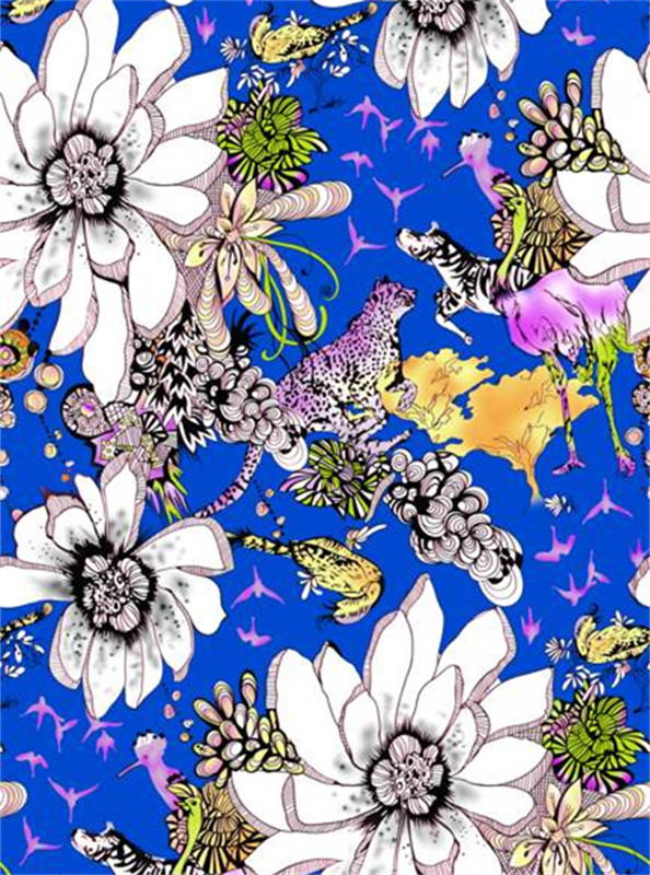 时尚花卉与动物图案 高端面料印花设计素材
