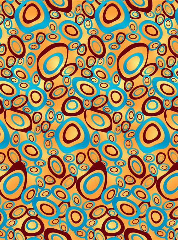 活力橙蓝同心圆面料印花素材 时尚服装印花设计