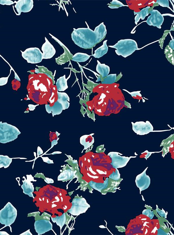 复古红玫瑰面料印花 时尚服装印花素材推荐