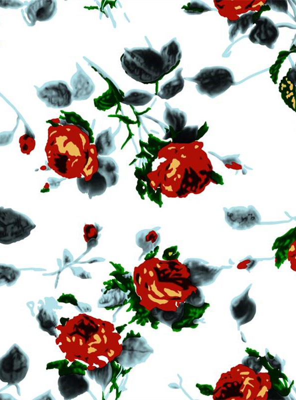 复古红黑花卉面料印花素材,适合服装印花设计