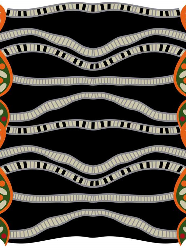 复古几何波浪纹面料印花素材,适用于时尚服装印花设计