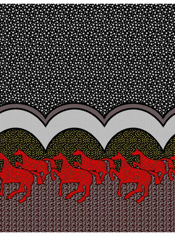 复古红马星空波浪纹面料印花素材