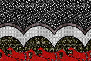 复古红马星空波浪纹面料印花素材