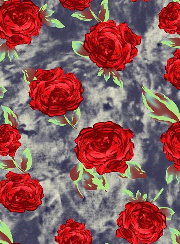 复古红玫瑰面料印花 时尚服装印花素材推荐