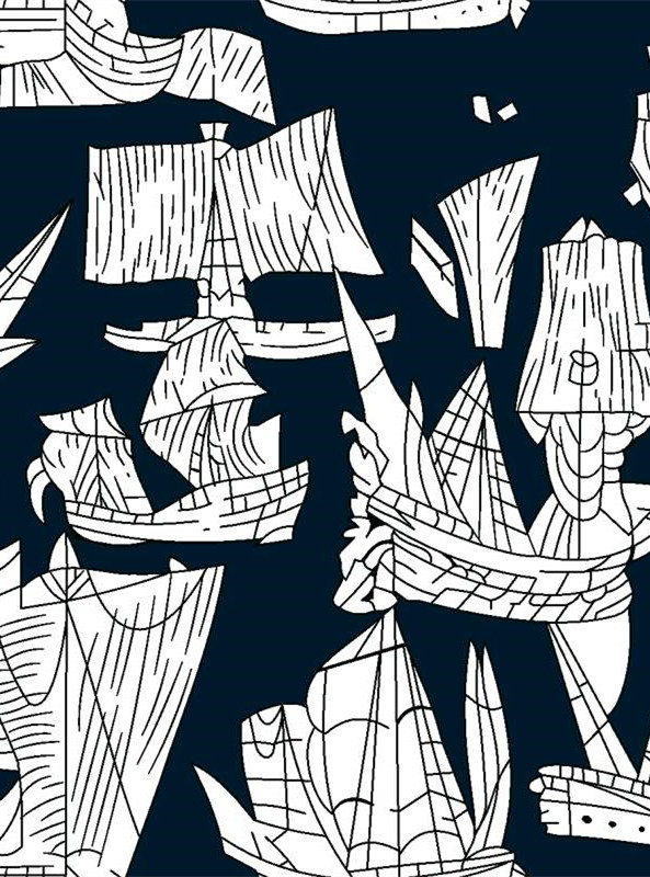 复古航海风帆船图案 服装印花面料素材推荐