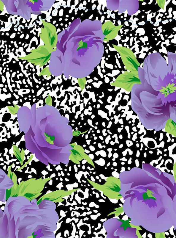 复古紫花与抽象纹理面料印花素材