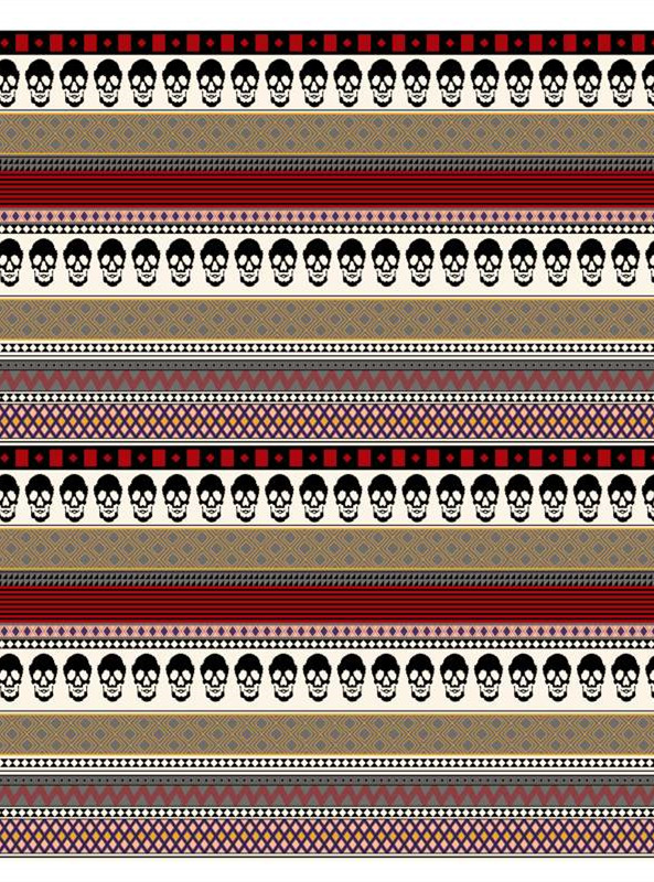 复古民族风骷髅纹样 时尚服装印花面料素材