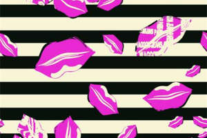 时尚紫色嘴唇与条纹面料印花素材