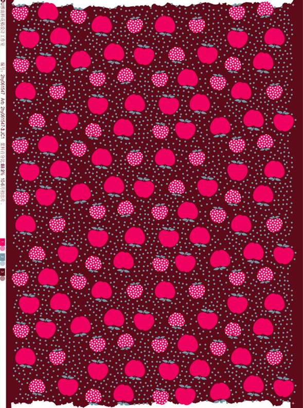 复古红底苹果纹面料印花 创意服装印花素材推荐