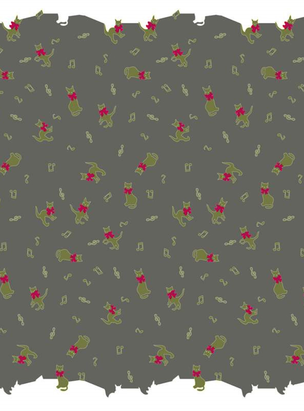 复古灰底猫咪音符面料印花 创意服装印花素材推荐
