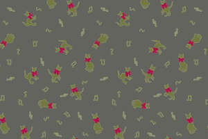 复古灰底猫咪音符面料印花 创意服装印花素材推荐