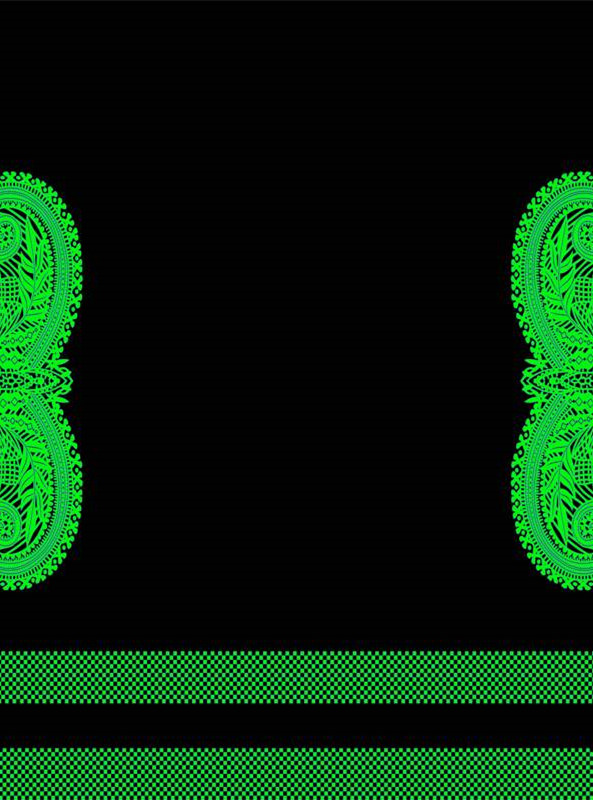 荧光绿对称花纹面料印花 复古民族风服装印花素材