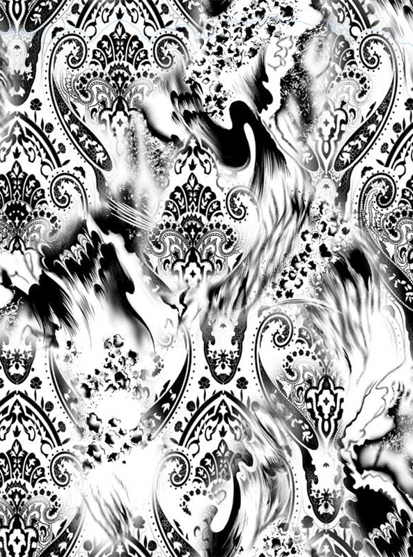 复古佩斯利与水墨融合的面料印花设计素材