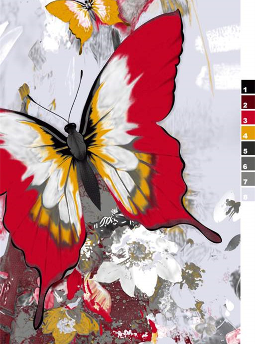 红白蝴蝶艺术风服装印花素材 时尚女装面料印花设计