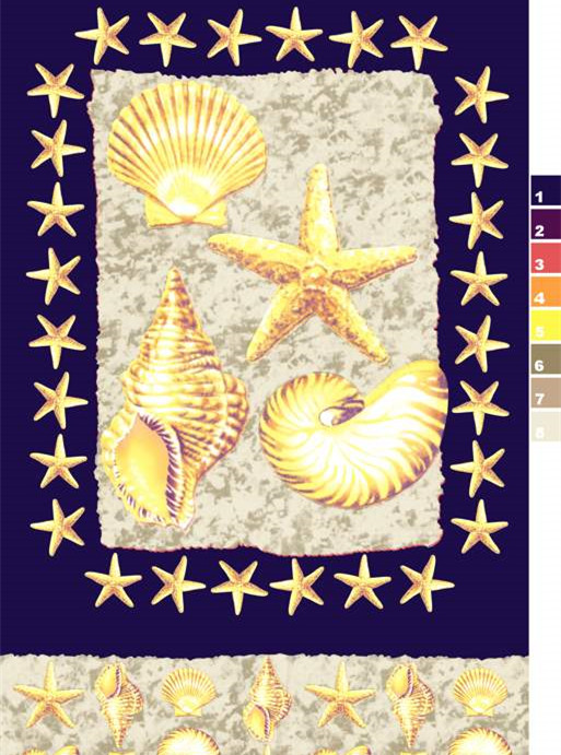 复古海洋风面料印花 海星贝壳图案夏季服装素材