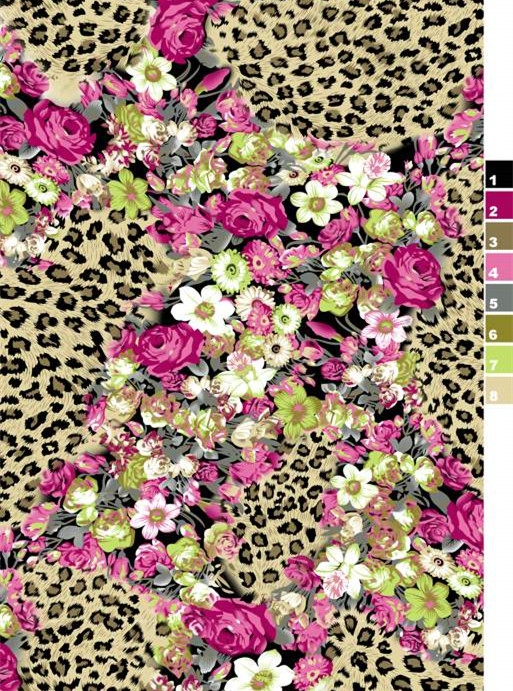 豹纹花卉撞色设计 时尚女装面料印花素材推荐