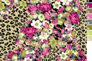 豹纹花卉撞色设计 时尚女装面料印花素材推荐