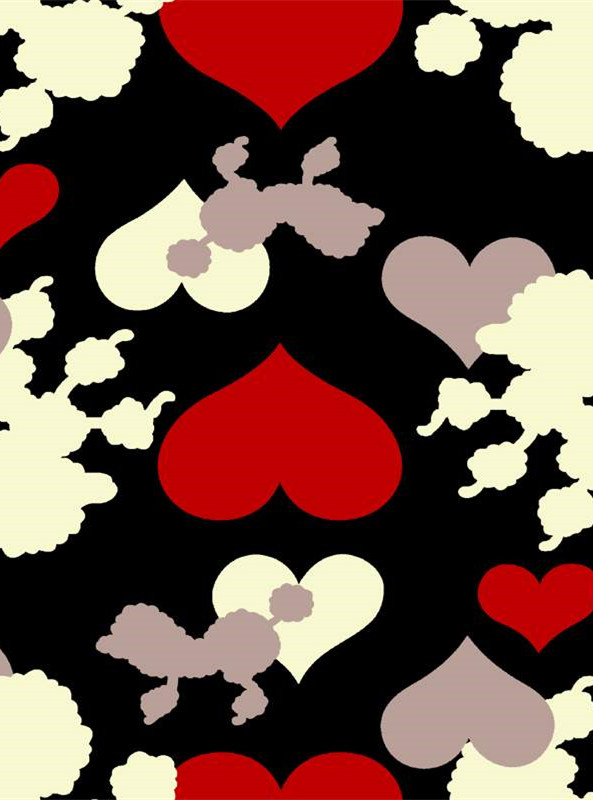 复古红心与云朵纹理 时尚面料印花素材推荐