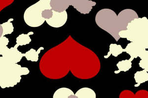 复古红心与云朵纹理 时尚面料印花素材推荐