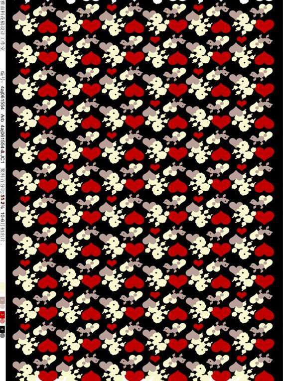 复古爱心图案面料印花素材 服装印花设计