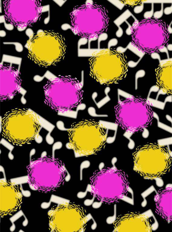 活力音符与圆点碰撞的面料印花设计